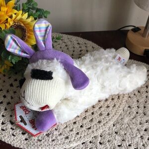 Easter Plush Lamb Chop Dog Toy with Purple Ears